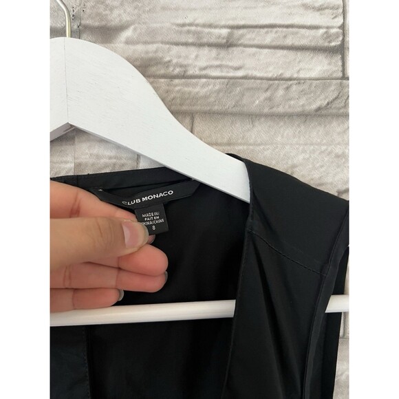 Club Monaco Black Cotton Square Neck Midi Back Slit Dress Sz 8 - Picture 8 of 14